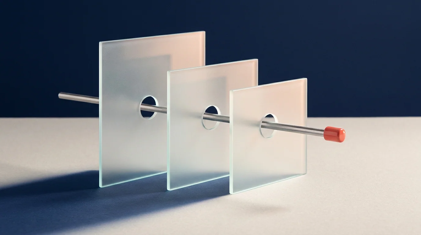 Layered glass panels aligned on a single axis